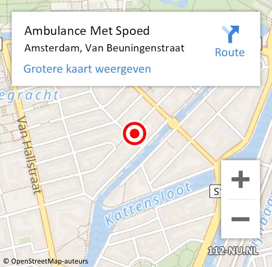 Locatie op kaart van de 112 melding: Ambulance Met Spoed Naar Amsterdam, Van Beuningenstraat op 21 juli 2024 19:37