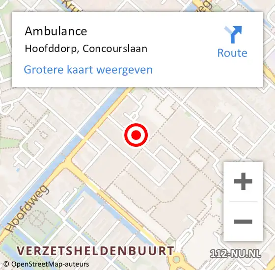 Locatie op kaart van de 112 melding: Ambulance Hoofddorp, Concourslaan op 21 juli 2024 19:40