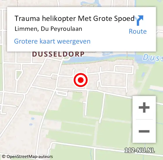 Locatie op kaart van de 112 melding: Trauma helikopter Met Grote Spoed Naar Limmen, Du Peyroulaan op 21 juli 2024 19:40