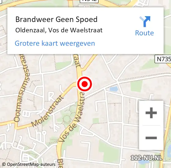 Locatie op kaart van de 112 melding: Brandweer Geen Spoed Naar Oldenzaal, Vos de Waelstraat op 21 juli 2024 19:42