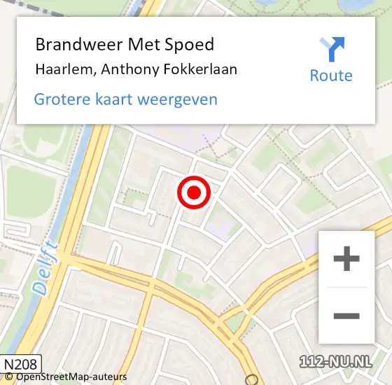 Locatie op kaart van de 112 melding: Brandweer Met Spoed Naar Haarlem, Anthony Fokkerlaan op 21 juli 2024 19:48