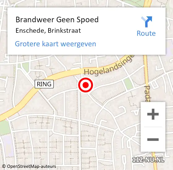 Locatie op kaart van de 112 melding: Brandweer Geen Spoed Naar Enschede, Brinkstraat op 21 juli 2024 19:53