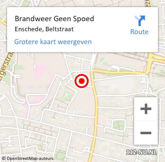 Locatie op kaart van de 112 melding: Brandweer Geen Spoed Naar Enschede, Beltstraat op 21 juli 2024 19:54