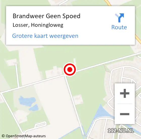 Locatie op kaart van de 112 melding: Brandweer Geen Spoed Naar Losser, Honingloweg op 21 juli 2024 20:00