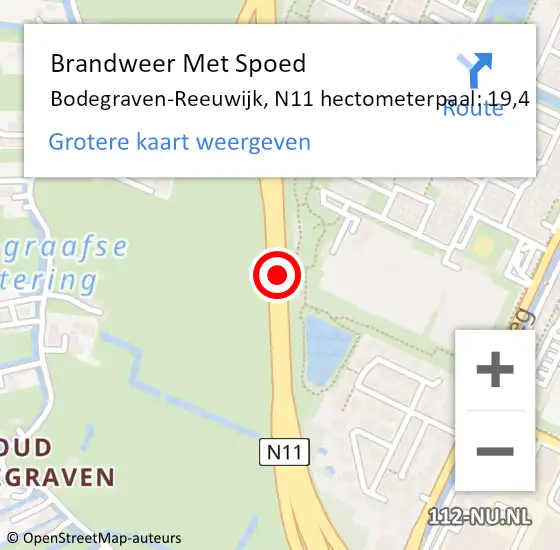 Locatie op kaart van de 112 melding: Brandweer Met Spoed Naar Bodegraven-Reeuwijk, N11 hectometerpaal: 19,4 op 21 juli 2024 20:10