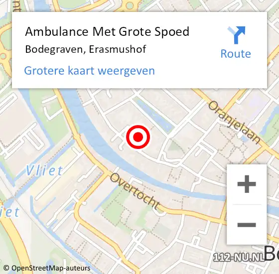 Locatie op kaart van de 112 melding: Ambulance Met Grote Spoed Naar Bodegraven, Erasmushof op 21 juli 2024 20:15