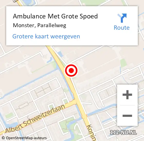 Locatie op kaart van de 112 melding: Ambulance Met Grote Spoed Naar Monster, Parallelweg op 21 juli 2024 20:20