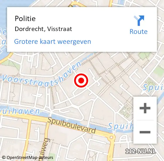 Locatie op kaart van de 112 melding: Politie Dordrecht, Visstraat op 21 juli 2024 20:23