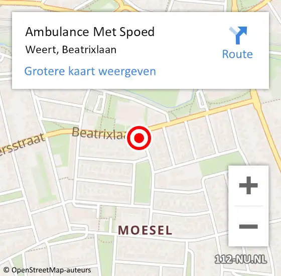 Locatie op kaart van de 112 melding: Ambulance Met Spoed Naar Weert, Beatrixlaan op 21 juli 2024 20:30