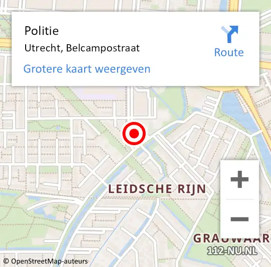 Locatie op kaart van de 112 melding: Politie Utrecht, Belcampostraat op 21 juli 2024 20:32