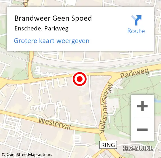 Locatie op kaart van de 112 melding: Brandweer Geen Spoed Naar Enschede, Parkweg op 21 juli 2024 20:35