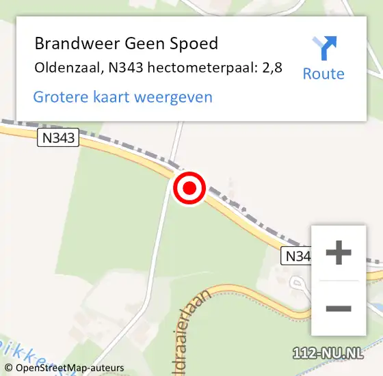 Locatie op kaart van de 112 melding: Brandweer Geen Spoed Naar Oldenzaal, N343 hectometerpaal: 2,8 op 21 juli 2024 20:40