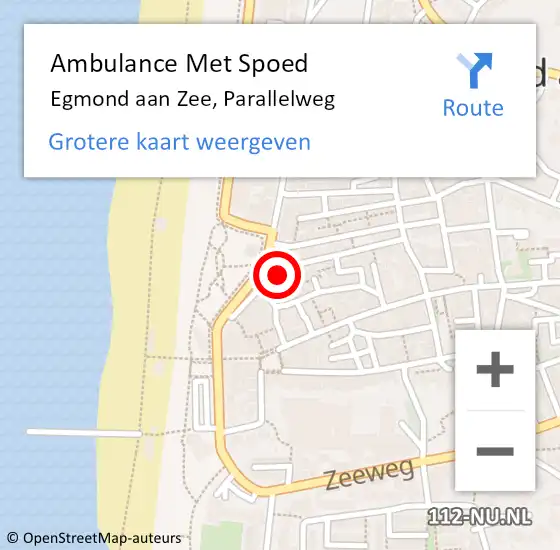 Locatie op kaart van de 112 melding: Ambulance Met Spoed Naar Egmond aan Zee, Parallelweg op 21 juli 2024 21:07