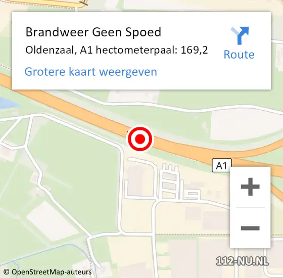 Locatie op kaart van de 112 melding: Brandweer Geen Spoed Naar Oldenzaal, A1 hectometerpaal: 169,2 op 21 juli 2024 21:30