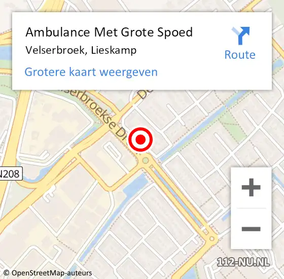 Locatie op kaart van de 112 melding: Ambulance Met Grote Spoed Naar Velserbroek, Lieskamp op 21 juli 2024 21:33