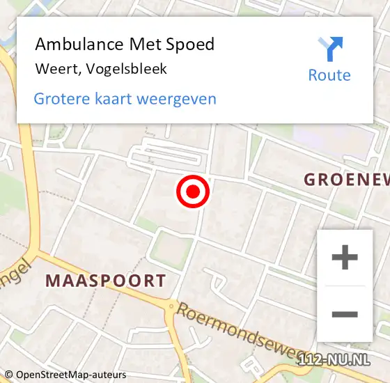 Locatie op kaart van de 112 melding: Ambulance Met Spoed Naar Weert, Vogelsbleek op 21 juli 2024 21:41