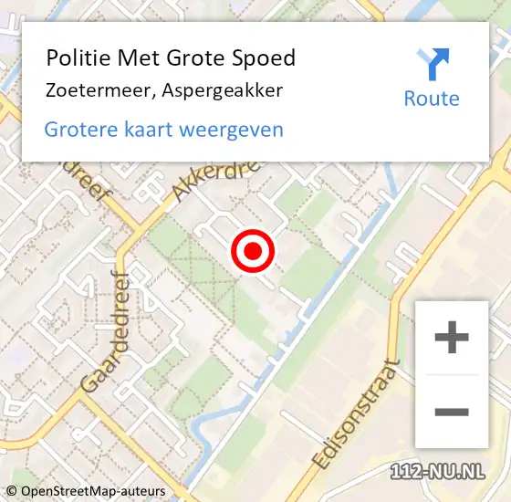 Locatie op kaart van de 112 melding: Politie Met Grote Spoed Naar Zoetermeer, Aspergeakker op 21 juli 2024 21:45