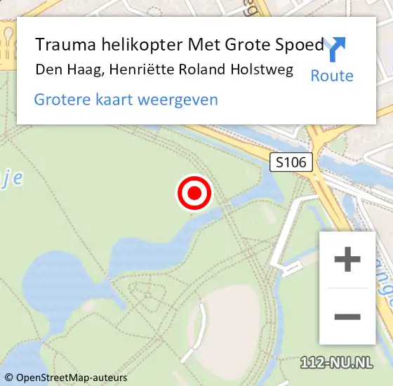 Locatie op kaart van de 112 melding: Trauma helikopter Met Grote Spoed Naar Den Haag, Henriëtte Roland Holstweg op 21 juli 2024 21:47