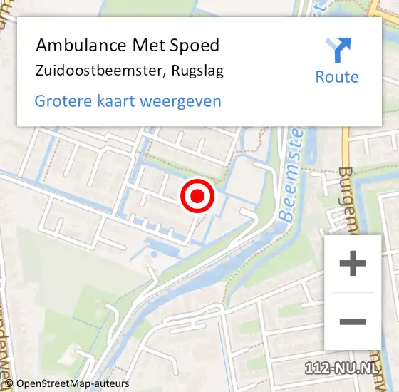 Locatie op kaart van de 112 melding: Ambulance Met Spoed Naar Zuidoostbeemster, Rugslag op 21 juli 2024 22:08