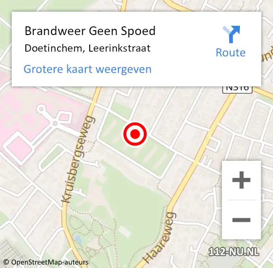 Locatie op kaart van de 112 melding: Brandweer Geen Spoed Naar Doetinchem, Leerinkstraat op 21 juli 2024 22:08