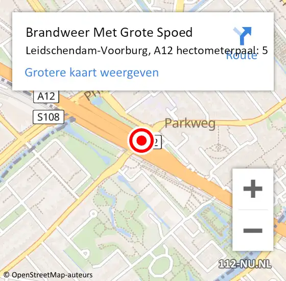 Locatie op kaart van de 112 melding: Brandweer Met Grote Spoed Naar Leidschendam-Voorburg, A12 hectometerpaal: 5 op 21 juli 2024 22:28