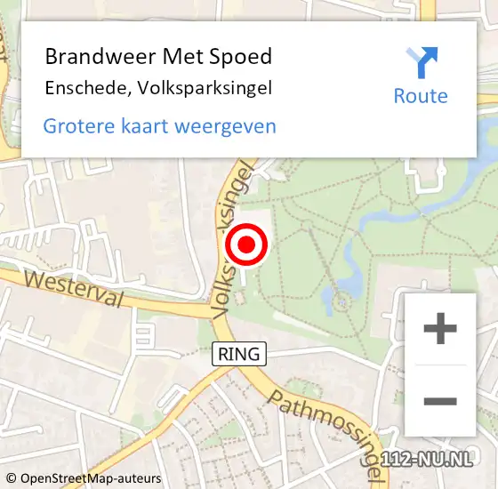 Locatie op kaart van de 112 melding: Brandweer Met Spoed Naar Enschede, Volksparksingel op 21 juli 2024 22:39