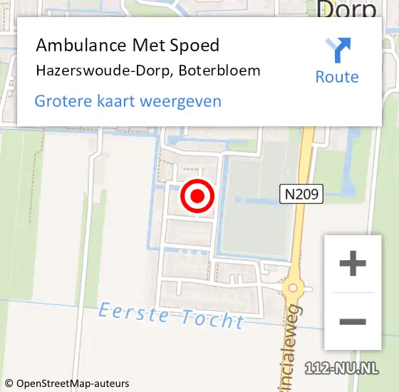 Locatie op kaart van de 112 melding: Ambulance Met Spoed Naar Hazerswoude-Dorp, Boterbloem op 21 juli 2024 22:57