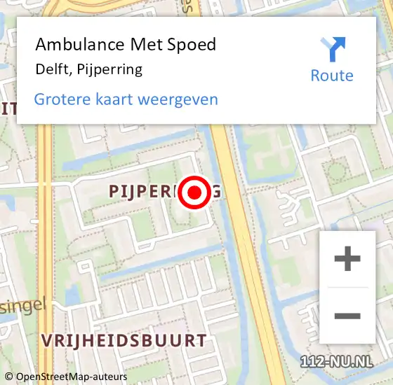 Locatie op kaart van de 112 melding: Ambulance Met Spoed Naar Delft, Pijperring op 21 juli 2024 22:58