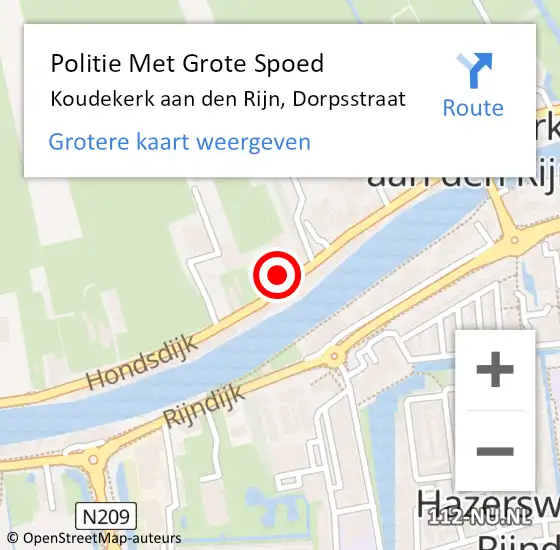 Locatie op kaart van de 112 melding: Politie Met Grote Spoed Naar Koudekerk aan den Rijn, Dorpsstraat op 21 juli 2024 23:02
