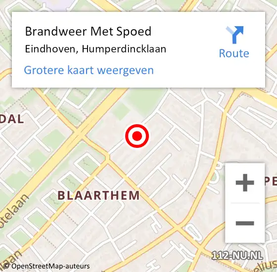 Locatie op kaart van de 112 melding: Brandweer Met Spoed Naar Eindhoven, Humperdincklaan op 21 juli 2024 23:07