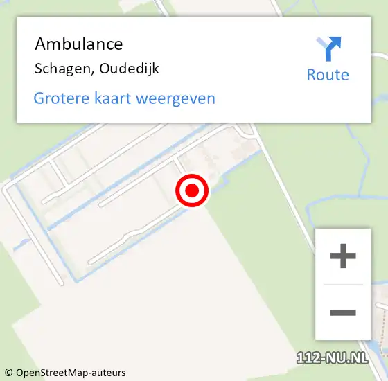 Locatie op kaart van de 112 melding: Ambulance Schagen, Oudedijk op 21 juli 2024 23:12