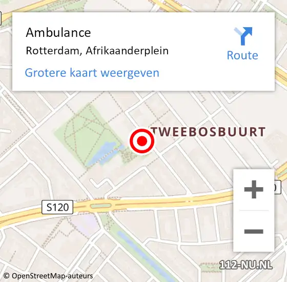 Locatie op kaart van de 112 melding: Ambulance Rotterdam, Afrikaanderplein op 21 juli 2024 23:13