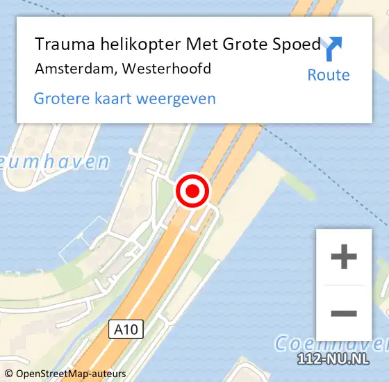 Locatie op kaart van de 112 melding: Trauma helikopter Met Grote Spoed Naar Amsterdam, Westerhoofd op 21 juli 2024 23:18