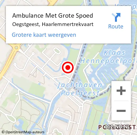 Locatie op kaart van de 112 melding: Ambulance Met Grote Spoed Naar Oegstgeest, Haarlemmertrekvaart op 21 juli 2024 23:30