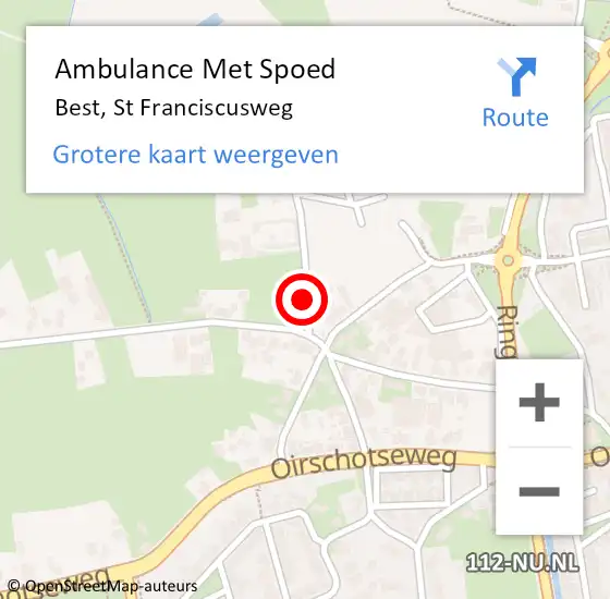 Locatie op kaart van de 112 melding: Ambulance Met Spoed Naar Best, St Franciscusweg op 13 oktober 2014 21:26