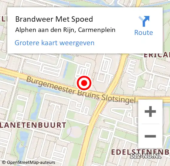 Locatie op kaart van de 112 melding: Brandweer Met Spoed Naar Alphen aan den Rijn, Carmenplein op 22 juli 2024 00:14