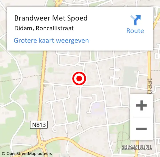 Locatie op kaart van de 112 melding: Brandweer Met Spoed Naar Didam, Roncallistraat op 22 juli 2024 01:25