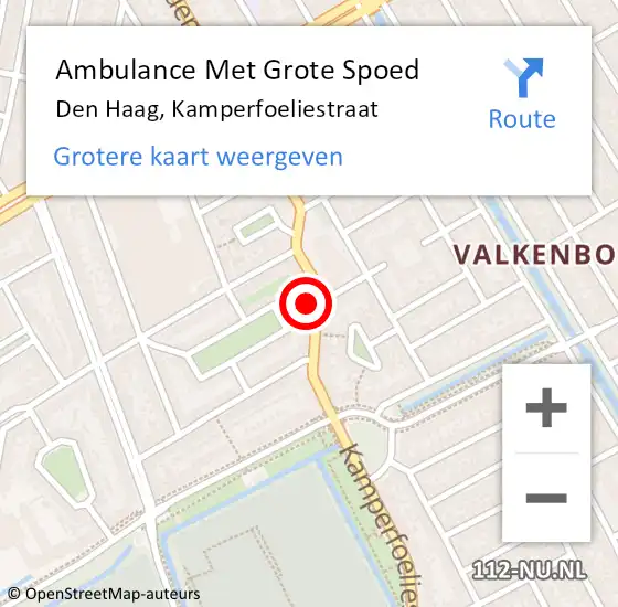 Locatie op kaart van de 112 melding: Ambulance Met Grote Spoed Naar Den Haag, Kamperfoeliestraat op 22 juli 2024 01:52