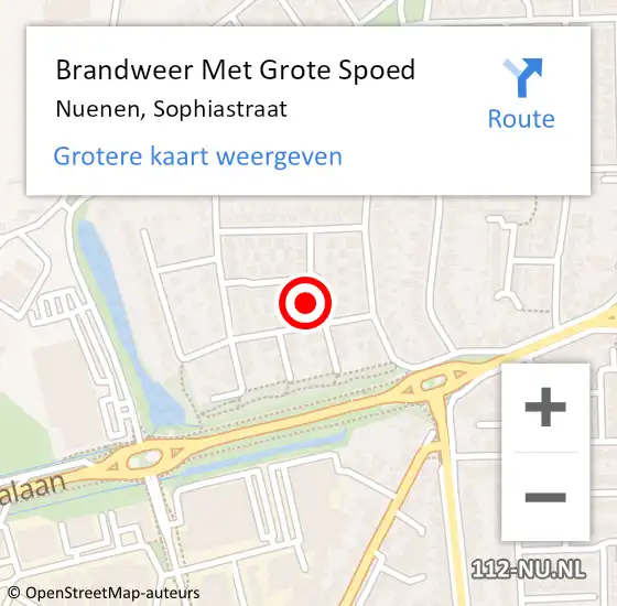 Locatie op kaart van de 112 melding: Brandweer Met Grote Spoed Naar Nuenen, Sophiastraat op 22 juli 2024 03:21