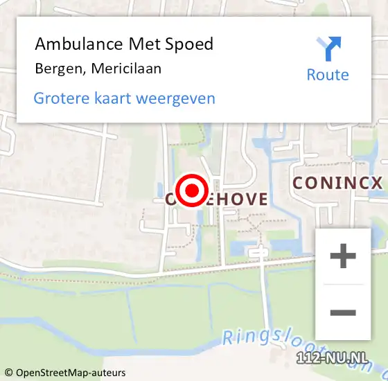 Locatie op kaart van de 112 melding: Ambulance Met Spoed Naar Bergen, Mericilaan op 22 juli 2024 03:59