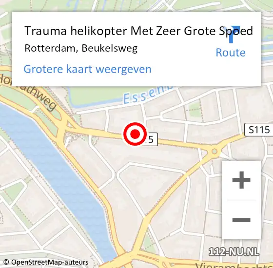 Locatie op kaart van de 112 melding: Trauma helikopter Met Zeer Grote Spoed Naar Rotterdam, Beukelsweg op 22 juli 2024 04:33