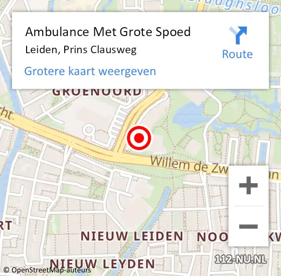 Locatie op kaart van de 112 melding: Ambulance Met Grote Spoed Naar Leiden, Prins Clausweg op 22 juli 2024 05:24