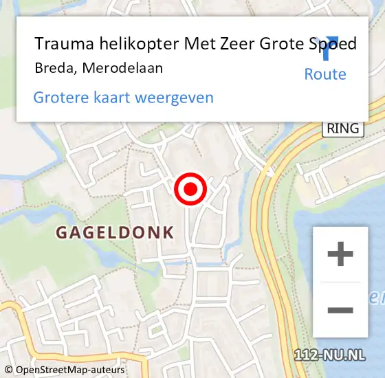 Locatie op kaart van de 112 melding: Trauma helikopter Met Zeer Grote Spoed Naar Breda, Merodelaan op 22 juli 2024 05:30