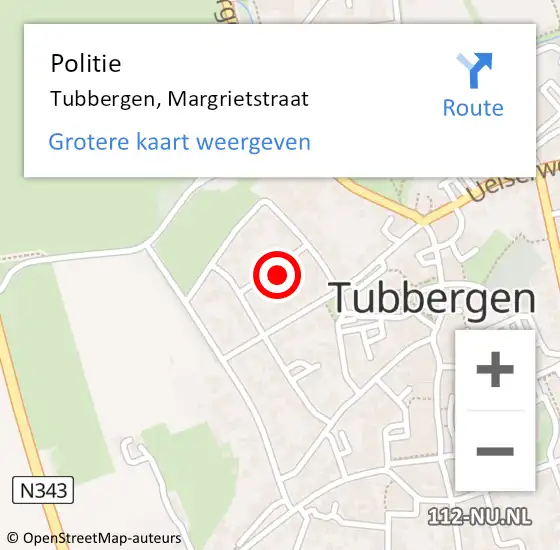 Locatie op kaart van de 112 melding: Politie Tubbergen, Margrietstraat op 22 juli 2024 05:38