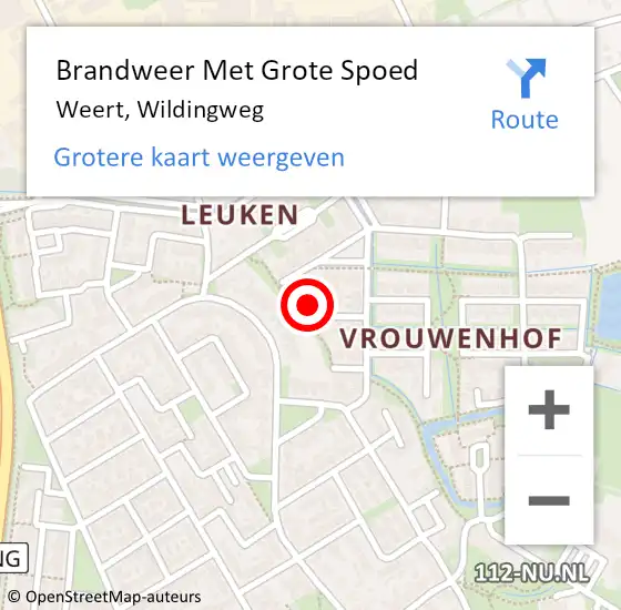 Locatie op kaart van de 112 melding: Brandweer Met Grote Spoed Naar Weert, Wildingweg op 22 juli 2024 06:04