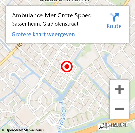 Locatie op kaart van de 112 melding: Ambulance Met Grote Spoed Naar Sassenheim, Gladiolenstraat op 22 juli 2024 06:43