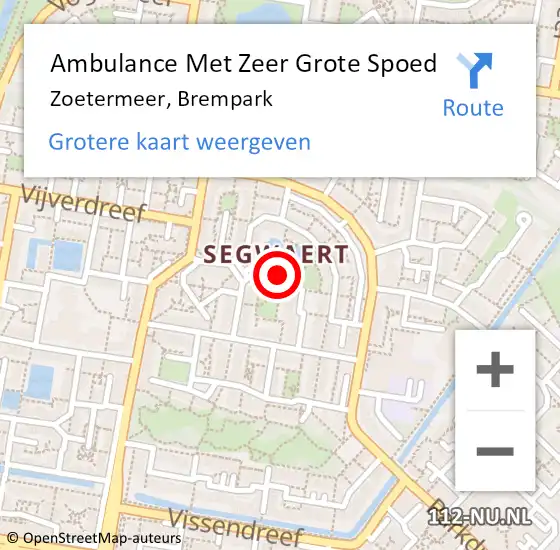 Locatie op kaart van de 112 melding: Ambulance Met Zeer Grote Spoed Naar Zoetermeer, Brempark op 22 juli 2024 07:30