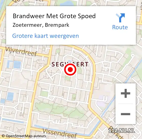 Locatie op kaart van de 112 melding: Brandweer Met Grote Spoed Naar Zoetermeer, Brempark op 22 juli 2024 07:46