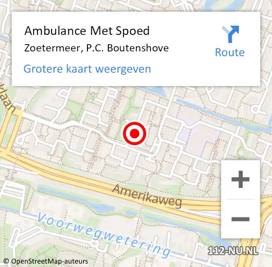 Locatie op kaart van de 112 melding: Ambulance Met Spoed Naar Zoetermeer, P.C. Boutenshove op 22 juli 2024 08:06