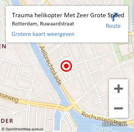 Locatie op kaart van de 112 melding: Trauma helikopter Met Zeer Grote Spoed Naar Rotterdam, Ruwaardstraat op 22 juli 2024 08:23